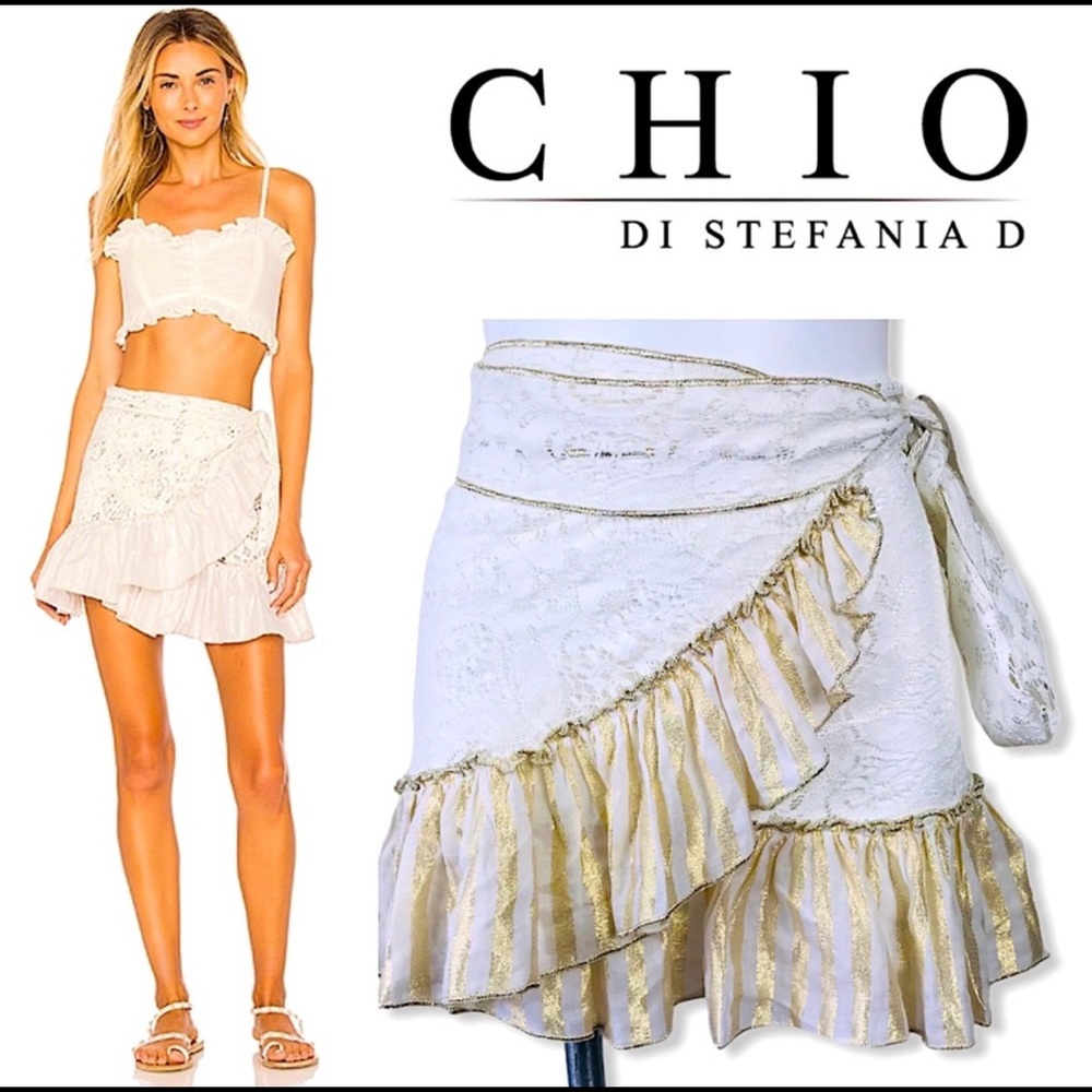CHIO Di Stefania LACE WRAP SKIRT WITH STRIPED LUREX RUFFLE